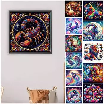 5D DIY Полная круглая дрель Алмазная картина Зодиак Домашний декор Искусство Ремесло Декор AU BJ229