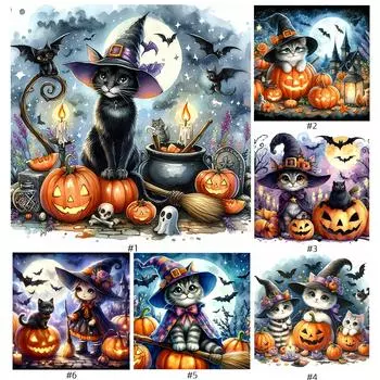 5D DIY Полная круглая дрель Алмазная картина Хэллоуин Кошка Домашний декор Искусство # E3799