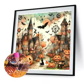 5D DIY Полная круглая дрель Алмазная картина Хэллоуин Город Уличный декор Искусство AU A9040