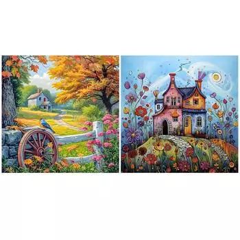 5D DIY Полная круглая дрель Алмазная картина Деревенские дома Домашний декор Искусство Ремесло GS4596