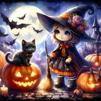 5D DIY Полная круглая дрель Алмазная картина Хэллоуин Кошка Домашний декор Искусство AU E3799