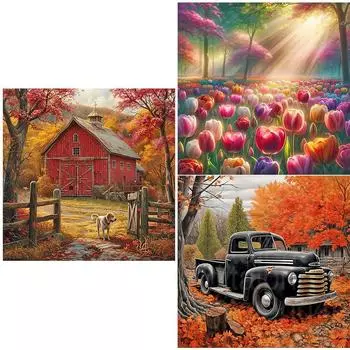 5D DIY Полная круглая дрель Алмазная картина Сельская красота Домашний декор Искусство Ремесло K2047
