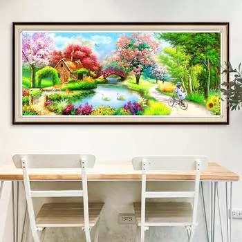 5D DIY полная круглая дрель алмазная живопись пейзаж дом вышивка пейзаж дерево мозаика картина горный хрусталь искусство домашний декор Full Round 20x50CM