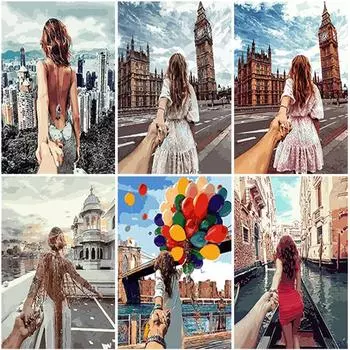 5D DIY полная круглая дрель алмазная живопись девушки уличный пейзаж Алмазная вышивка пейзажный узор мозаика домашний декор подарок Full Round 20x30CM