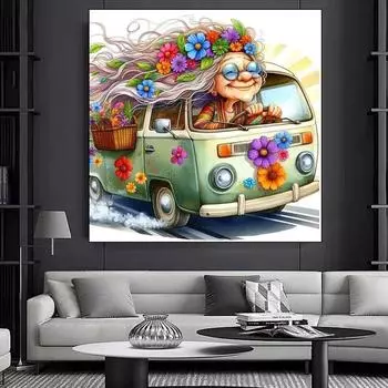 5D DIY полностью круглая квадратная дрель алмазная картина бабушка и автомобиль набор вышивка мозаика украшение дома искусство ремесло2024 Full Round 20x20CM