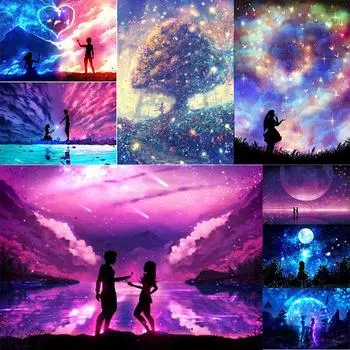 5D DIY Полный Алмазный Любовник под Луной Красота Сцена Вышивка Картина Крест Комплект Домашний Декор 30*40 cm