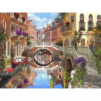 5D DIY Полный дрель Алмазная картина Мост воды Круглая Алмазная вышивка Крестом Горный хрусталь 20X30CM