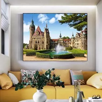 5D DIY Полный дрель Алмазная картина Вышивка Фонтан Замок Вышивка крестом Горный хрусталь Домашний декор 20X30CM