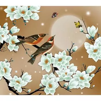 5D DIY Полный круглый алмаз картина цветы и сороки вышивка крестом 20X30CM