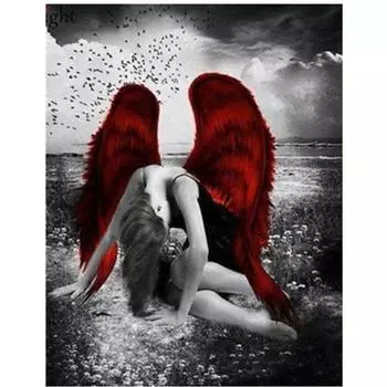 5D DIY Полный круглый алмаз картина Женщина с красными крыльями Алмазная вышивка Украшение дома Full Round 20x30CM