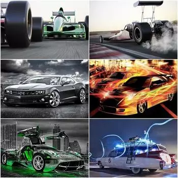 5D DIY Полный Круглый Алмазная Картина Автомобильные Гонки Фотографии Стразов Автомобильная Вышивка Мозаика Ремесленный Комплект Full Round 20x30CM
