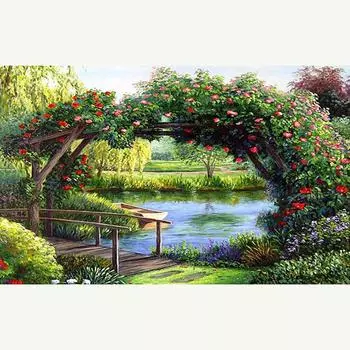 5D DIY Полный круглый Алмазная картина Цветочный мост Вышивка Крестом 20X30CM