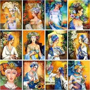 5d Diy Полный Круглый Алмазная Картина Мозаика Женская Фигура Алмазная Вышивка Крестом Портрет Рукоделие Дома Full Round 20x30CM