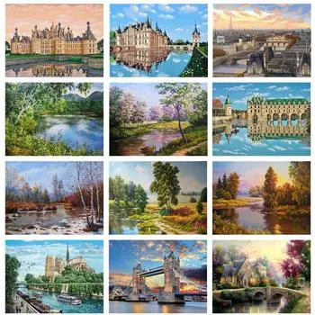 5D DIY Полный Круглый Алмазная Картина Пейзаж Набор Вышивка Крестом Мозаика Вышивка 20X30CM красный