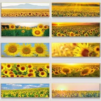 5D DIY Полный Круглый Алмазная Картина Подсолнух Алмазная Вышивка Цветочный Пейзаж Горный Хрусталь Картина Украшение Дома Full Round 20x60CM