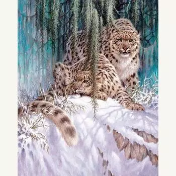 5D DIY Полный круглый Алмазная картина Снежный барс Вышивка Крестом 20X30CM