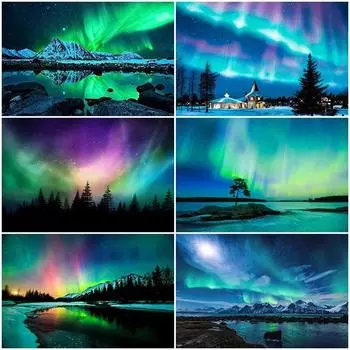 5d Diy Полный Круглый Алмазная Картина Вышивка Мозаика Аврора Полярная Звезда Пейзаж Украшение Дома Подарок Ручной Работы Full Round 20x30CM