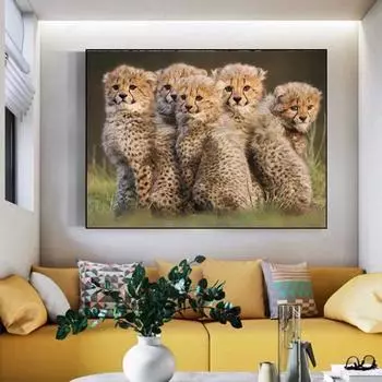 5D Diy Полный Круглый Алмазная Вышивка Мозаика Животных Алмазная Картина Три Леопарда Детеныш Вышивки Крестом 20X30CM