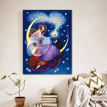 5D DIY Полный круглый Алмазная вышивка Ангел на Луне Алмазная картина Вышивка крестом Горный хрусталь 20X30CM