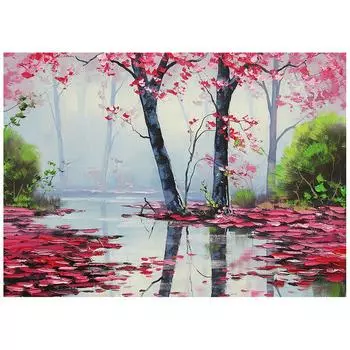 5D DIY Полный круглый дрель Алмазная картина Осенний пейзаж Даймонд Мозаика Алмазная вышивка 20X30CM