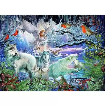 5D DIY Полный круглый дрель Алмазная картина Вышивка крестом Совы Орлиный лес Мозаика Вышивка 20X30CM