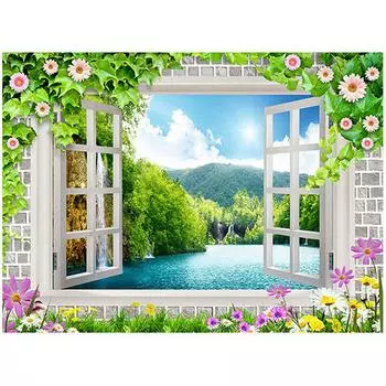 5D Diy Полный круглый дрель Алмазная картина Пейзаж Цветок за окном Вышивка крестом 20X30CM