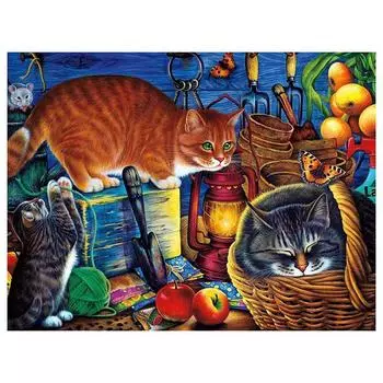 5D DIY Полный круглый дрель Алмазная картина Животный Кот Пейзаж Даймонд Мозаика Алмазная вышивка 20X30CM