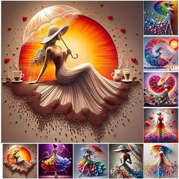 5D DIY Полный круглый дрель Алмазная картина Девушка Комплект Домашний декор Художественное ремесло # K2074