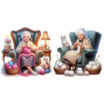 # 5D DIY Полный круглый дрель Алмазная картина Вязание Бабушка Домашний декор Художественное ремесло ZSH270