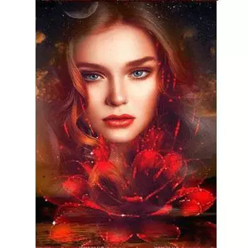 5D DIY Полный круглый дрель Алмазная картина Красные цветы Женщина Мозаика Вышивка 20X30CM