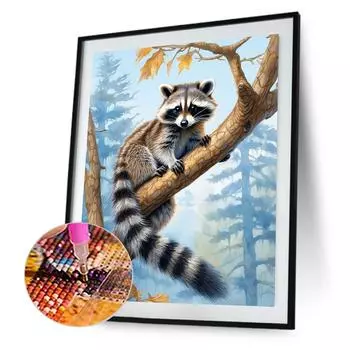 5D DIY Полный Круглый Дрель Алмазная Картина Енот Набор Домашний Декор Искусство 40x50см