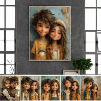 5D DIY Полный Круглый Дрель Алмазная Картина Мальчик Девочка Комплект Домашний Декор Искусство 40x50см ZSH1537