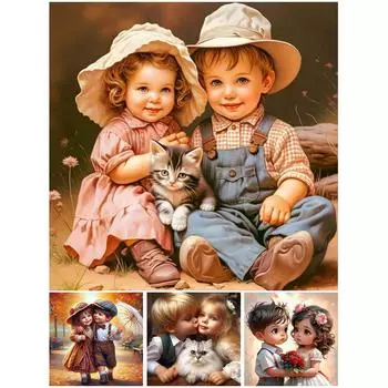 5D DIY Полный Круглый Дрель Алмазная Картина Мальчик Девочка Комплект Домашний Декор Искусство 40x40см ZSH1498
