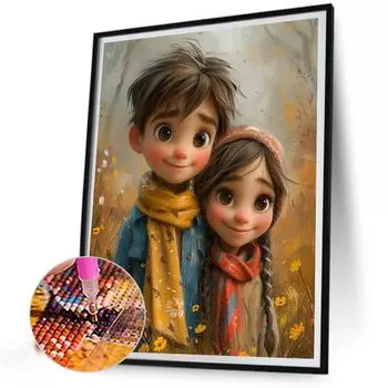 5D DIY Полный Круглый Дрель Алмазная Картина Мальчик Девочка Комплект Домашний Декор Искусство 40x50см ZSH1537