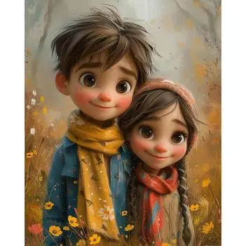 5D DIY Полный Круглый Дрель Алмазная Картина Мальчик Девочка Комплект Домашний Декор Искусство 40x50см ZSH1537