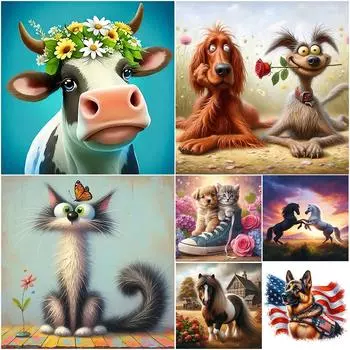 5D DIY Полный круглый дрель Алмазная картина Животный комплект Домашний декор Художественное ремесло ZSH521