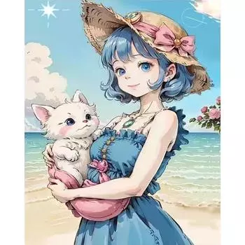 5D DIY Полный круглый дрель Алмазная картина Девушка Комплект Домашний декор Художественное ремесло 40x50 см