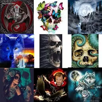 5D DIY Полный круглый дрель Алмазная картина Испуганный череп Набор для вышивки крестом Full Round 20x20CM