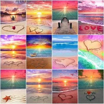 5D Diy Полный круглый дрель Алмазная картина Вышивка крестом Форма сердца Пейзаж Алмазная вышивка Домашний декор Подарок Full Round 20x30CM