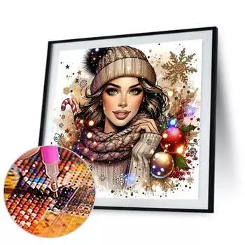 5D DIY Полный Круглый Дрель Алмазная Картина Рождественская Девочка Комплект Домашний Декор Искусство 40x40см