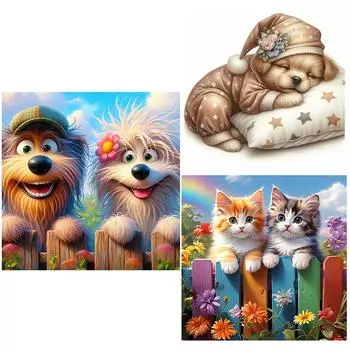 5D DIY Полный Круглый Дрель Алмазная Картина Собака Кошка Набор Домашний Декор Искусство Ремесло NH4394