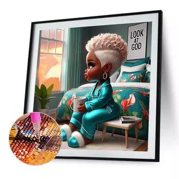 5D DIY Полный Круглый Дрель Алмазная Картина Девочка Набор Домашний Декор Искусство Ремесло 40x40см C