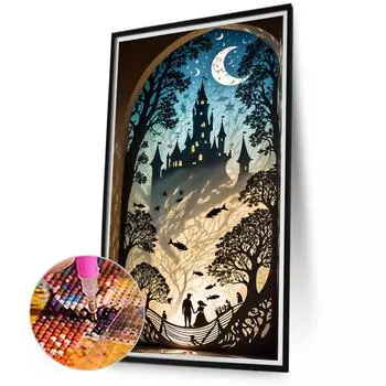 5D DIY Полный Круглый Дрель Алмазная Картина Линия Вид На Улицу Декор Art Craft40x75cm