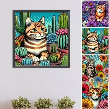 5D DIY Полный Круглый Дрель Алмазная Картина Кошка Набор Домашний Декор Искусство Ремесло 40x40см w4525
