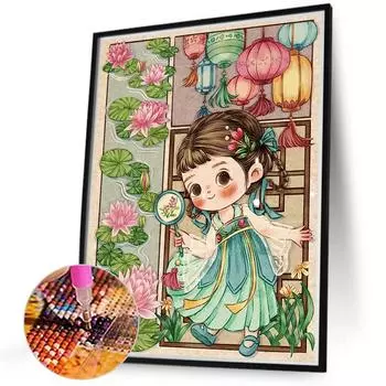 5D DIY Полный круглый дрель Алмазная картина Девушка Комплект Домашний декор Художественное ремесло 40x50 см