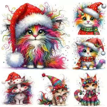 5D DIY Полный Круглый Дрель Алмазная Картина Рождественский Кот Набор Домашний Декор Искусство 30x30см ZSH1422