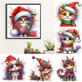 5D DIY Полный Круглый Дрель Алмазная Картина Рождественский Кот Набор Домашний Декор Искусство 30x30см ZSH1422