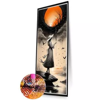 5D DIY Полный Круглый Дрель Алмазная Картина Девочка Набор Домашний Декор Искусство Ремесло 40x90см