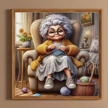 5D DIY Полный Круглый Дрель Алмазная Картина Бабушка Набор Домашний Декор Искусство Ремесло 30x30 см