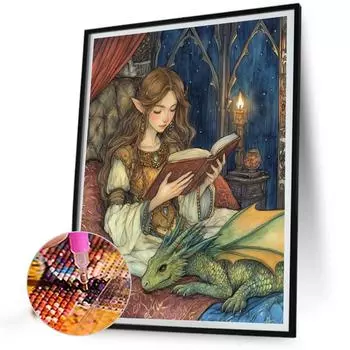 5D DIY Полный круглый дрель Алмазная картина Девушка Комплект Домашний декор Художественное ремесло 40x50 см